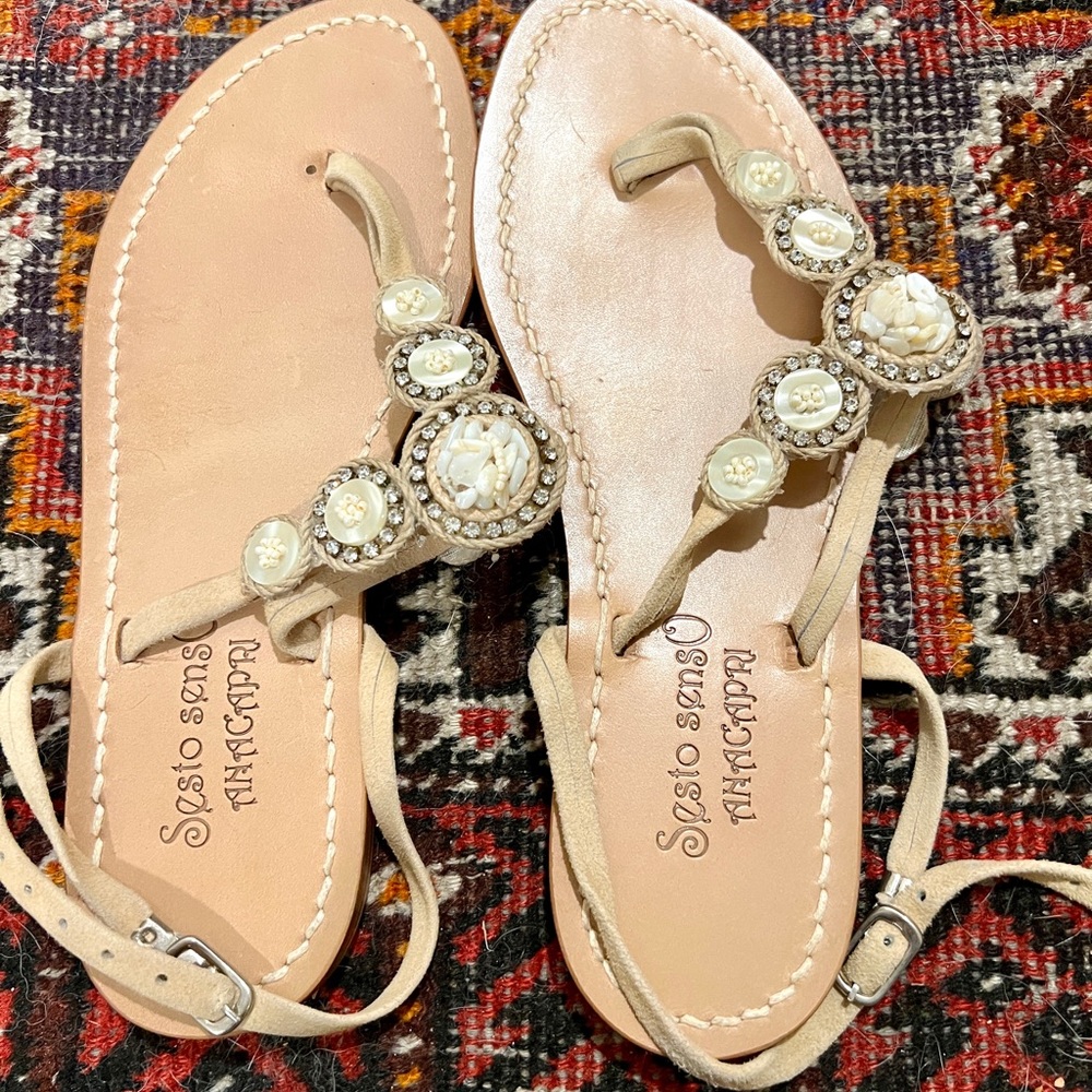 Sesto Senso Nude Beaded Sandals Size 37 or 7
